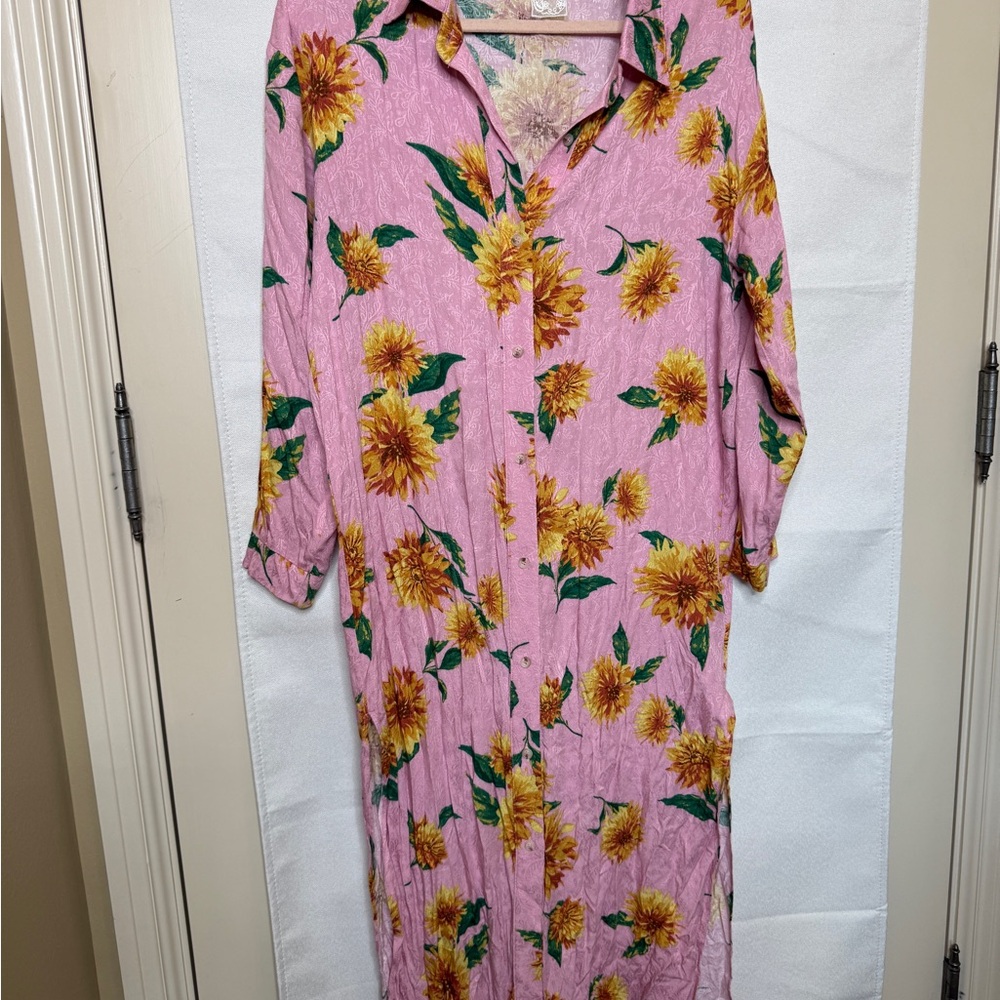 Sadie & Sage Pink Sunflower Button Cardigan / Dress